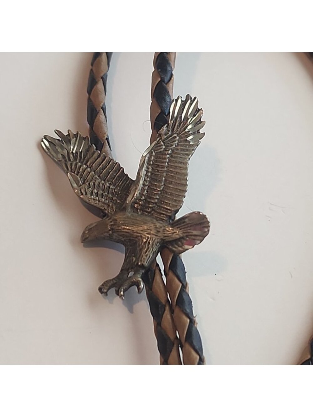 Vintage Western Eagle Bolo Tie - Unmarked Silver Tone Bird in Flight -...